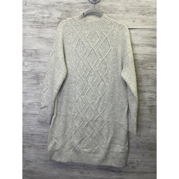 LOFT Sweater Dress XL Gray Cable Knit Pullover Long Sleeve - Picture 1 of 10